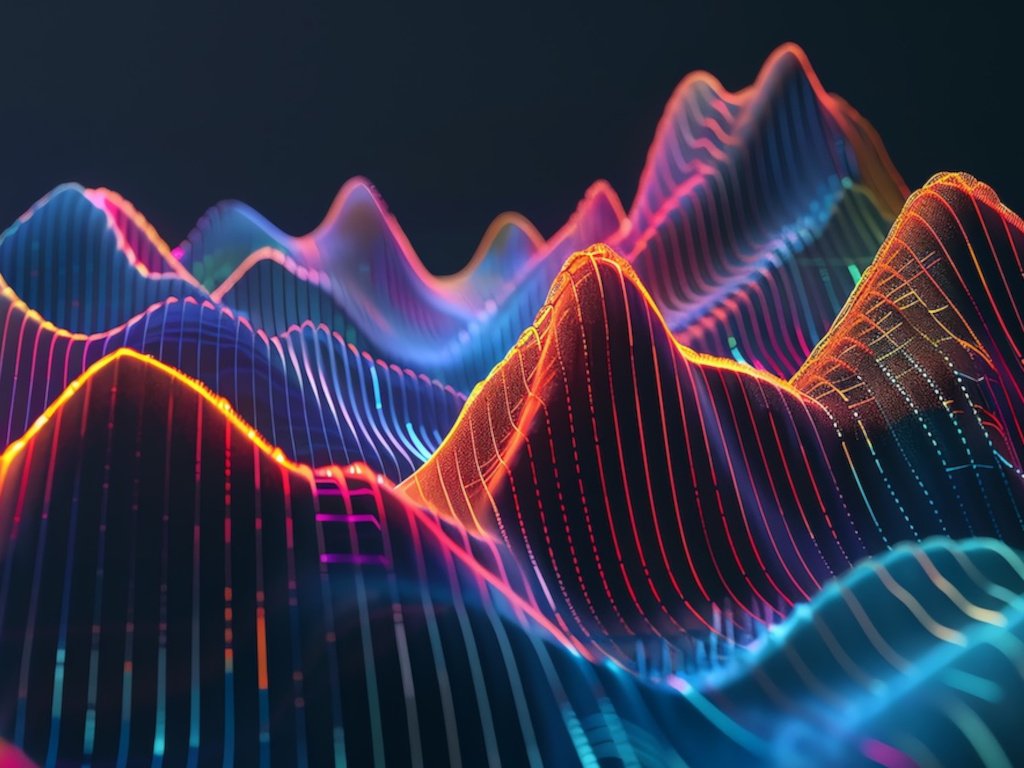 Headphones and a glowing equalizer.